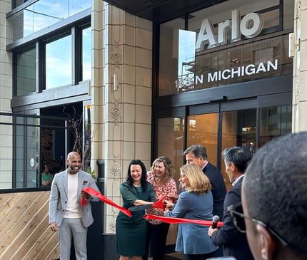 Arlo Hotel Grand Opening on Michigan  lights festival on The Magnificent Mile in Chicago, illuminating Michigan Avenue with dazzling displays, festive decorations, and crowds enjoying the lively atmosphere Avenue