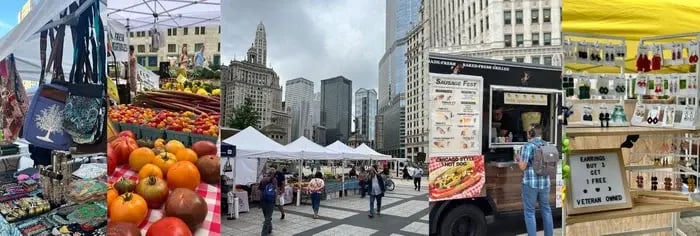 View of The Magnificent Mile, Chicago's renowned shopping district along Michigan Avenue, featuring a variety of stores, dining options, and iconic landmarks.