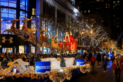  lights festival on The Magnificent Mile in Chicago, illuminating Michigan Avenue with dazzling displays, festive decorations, and crowds enjoying the lively atmosphere